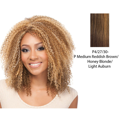 100% Synthetic Premium Quality Wig Dessa,Streaked blend of medium brown, strawberry blonde, and light auburn