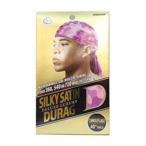 Dream World Deluxe Luxury Premium Silky Satin Durag, Purple Camouflage