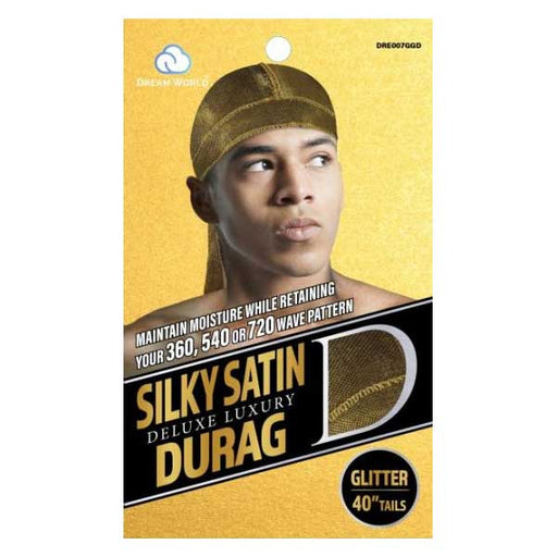 Dream World Deluxe Luxury Premium Silky Satin Durag, Glitter Gold