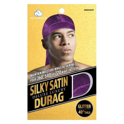 Dream World Deluxe Luxury Premium Silky Satin Durag, Glitter Purple