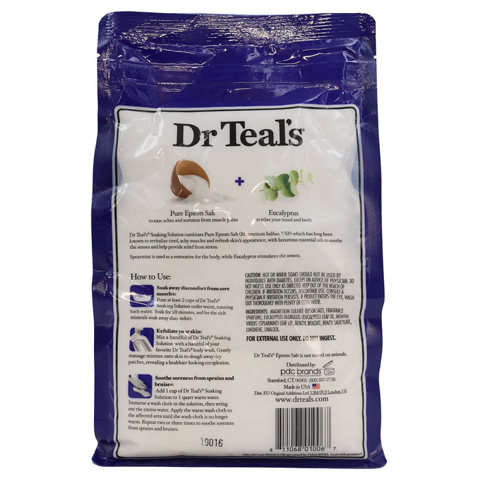 Dr Teals Epsom Salt Soaking Solution Relieve Eucalyptus 3 LB.