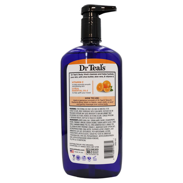 Dr Teals Epsom Salt Body Wash Glow Radiance with Vitamin C and Citrus Essential Oils 24 Oz.