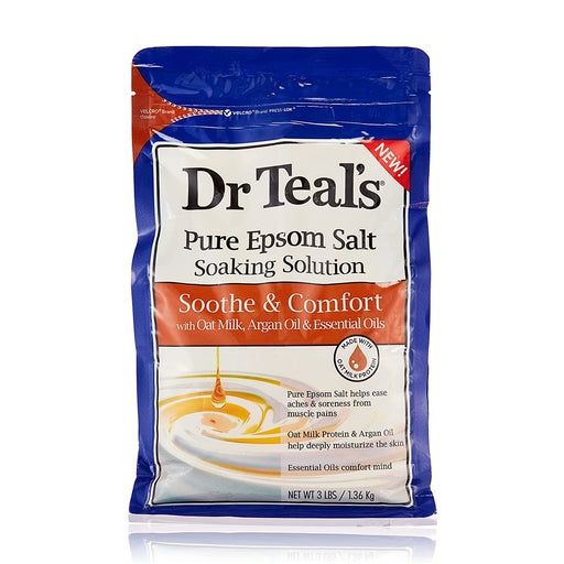 Dr Teals Epsom Salt Soaking Solution Soothe and Comfort with Oat Milk and Argan Oil 3 LB.