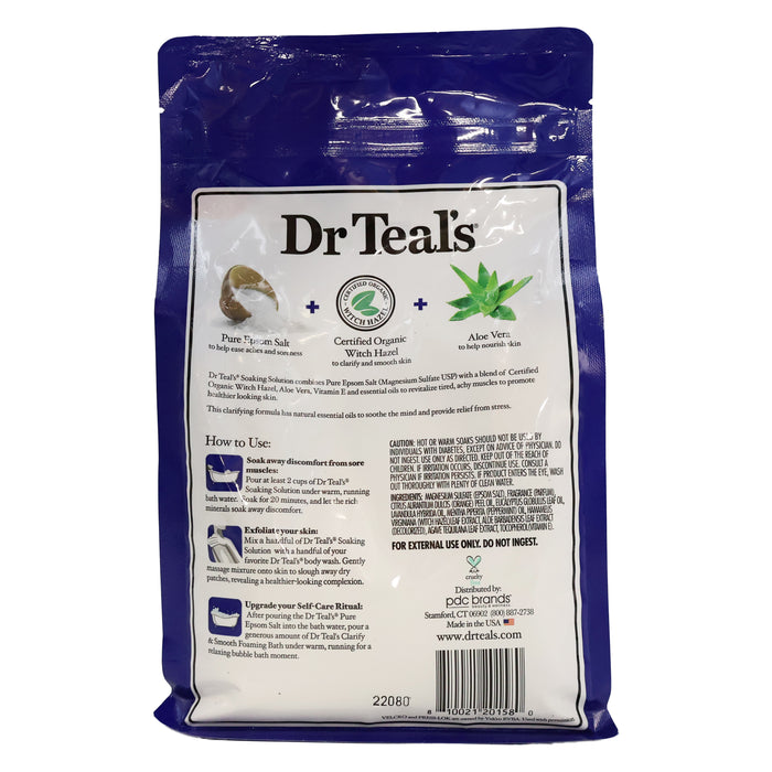 Dr Teals Epsom Salt Soaking Solution Clarify and Smooth with Witch Hazel and Aloe Vera 3 LB.