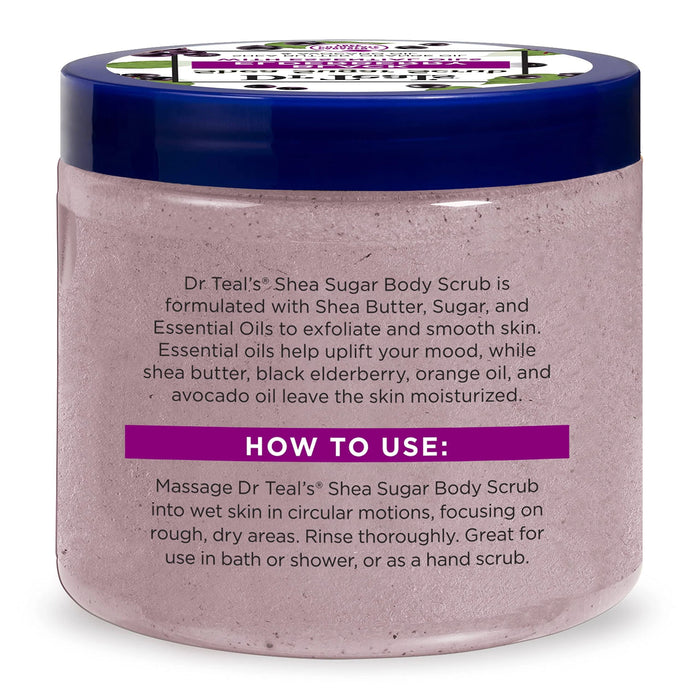 Dr Teal's Shea Sugar Body Scrub, Black Elderberry with Essential Oils, 19 Oz