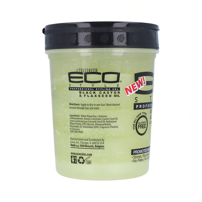Eco Styling Gel Black Castor Flax Seed Oil Grey 32 Oz