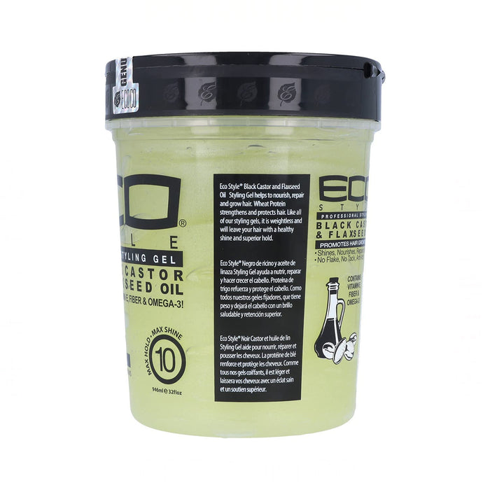 Eco Styling Gel Black Castor Flax Seed Oil Grey 32 Oz