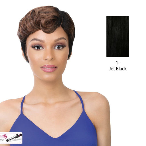 100% Synthetic Hair Iron Friendly Wig Eve,Black