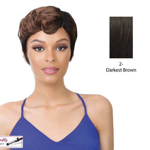 100% Synthetic Hair Iron Friendly Wig Eve,Darkest brown