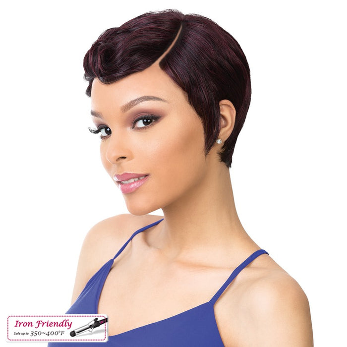 100% Synthetic Hair Iron Friendly Wig Eve,Burgundy black