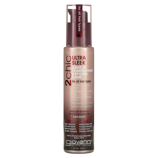 Giovanni 2Chic Sleek Leave In Condition Keratin Argan Oil, 4 Oz.