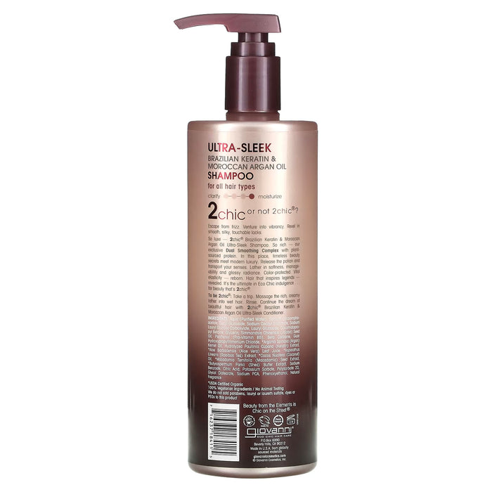 Giovanni Cosmetics 2Chic Brazilian Keratin Argan Oil Ultra Sleek Shampoo, 24 Oz