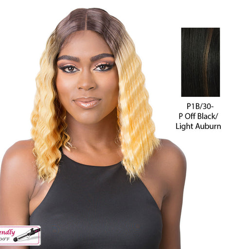Synthetic Hd Lace Crimped Hair 2,Off black base with light auburn highlights