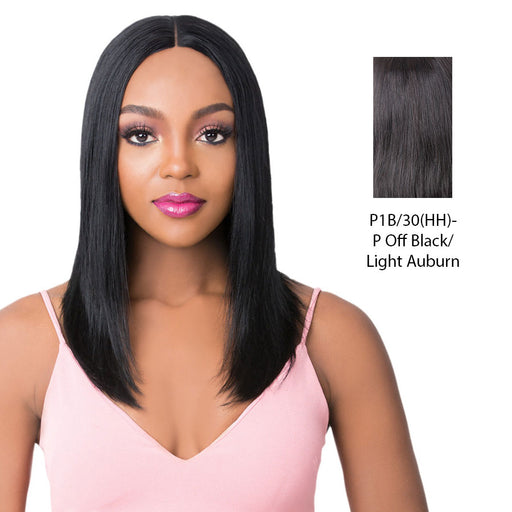 Brazilian Human Hair Swiss Lace Front Wig Alessia,Off black base with light auburn highlights