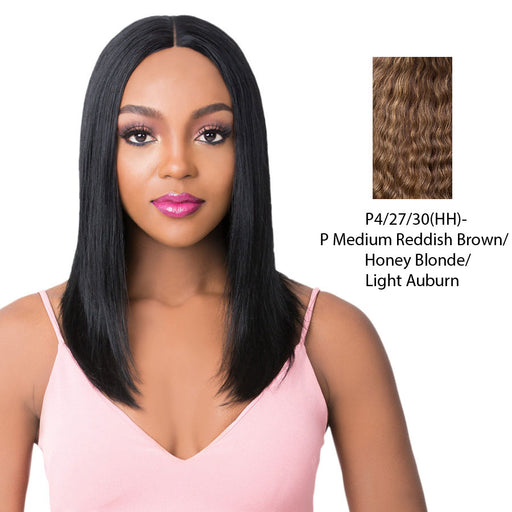 Brazilian Human Hair Swiss Lace Front Wig Alessia,Streaked blend of medium brown, strawberry blonde, and light auburn