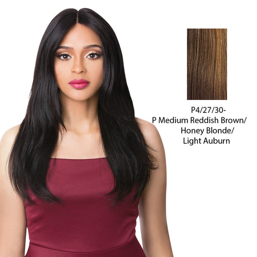 100% Brazilian Human Hair Swiss Lace Front Wig S Lace Alphina,Streaked blend of medium brown, strawberry blonde, and light auburn