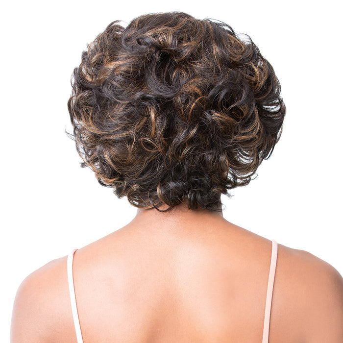 100% Natural Human Hair Swiss Lace Front Wig S Lace Anya,Off black base with light auburn highlights