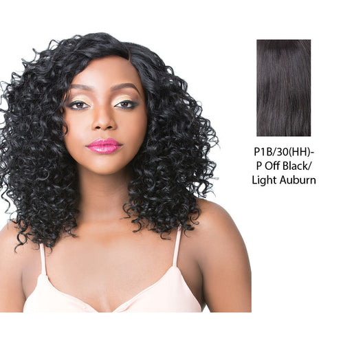Brazilian Human Hair Swiss Lace Front Wig Jamica,Off black base with light auburn highlights