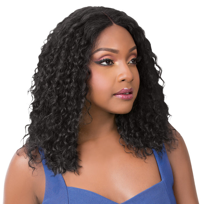 100% Brazilian Remi Human Hair Swiss Lace Front Wig Wet N Wavy Bohemian Wave,Off black