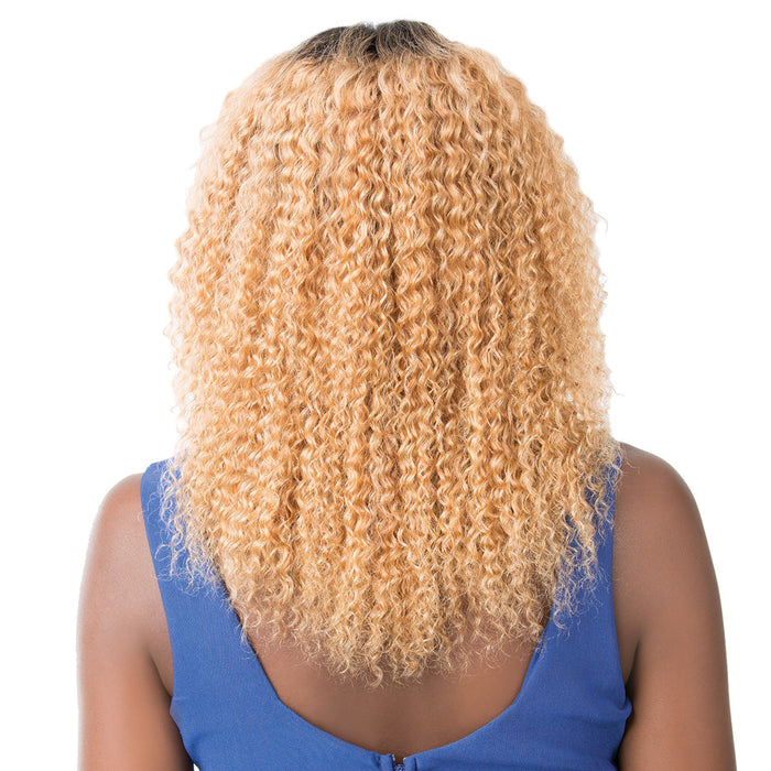 100% Brazilian Remi Human Hair Swiss Lace Front Wig Wet N Wavy Bohemian Wave,Dark brown roots with strawberry blonde