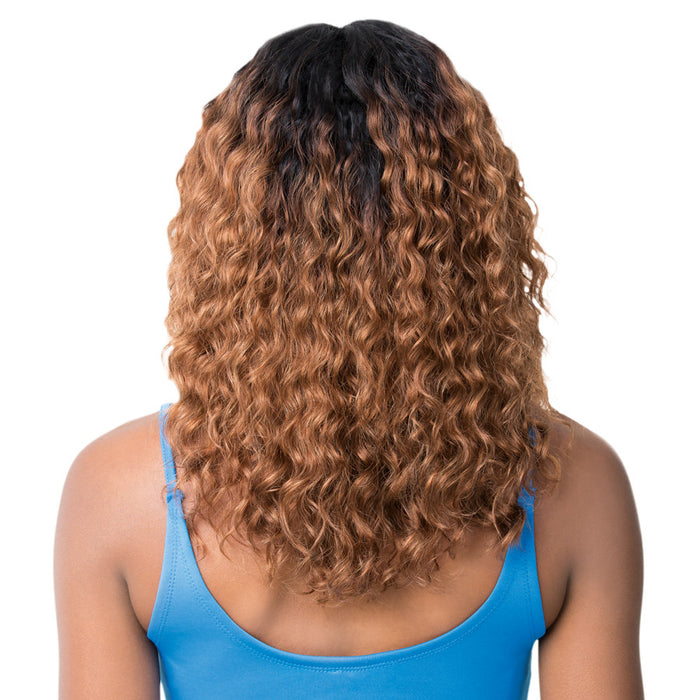 100% Brazilian Remi Human Hair Swiss Lace Front Wig Wet N Wavy Didi,Dark brown roots with light auburn