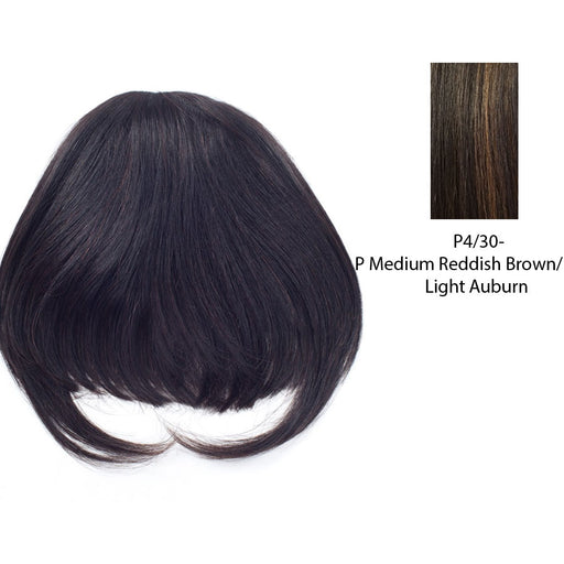 Remi Top Piece Human Hair Clip On Bang,Medium brown base with light auburn highlights