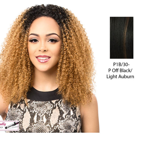 Synthetic Half Wig Asta,Off black base with light auburn highlights