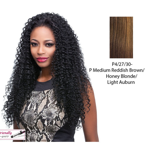 Synthetic Half Wig Africa,Streaked blend of medium brown, strawberry blonde, and light auburn
