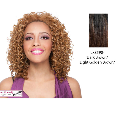 Futura Synthetic Half Wig Aggie,Two tone frost blend of dark brown layer over light golden brown bottom