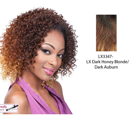 Synthetic Half Wig Ali,Two tone frost blend of dark auburn layer over dark honey blonde bottom