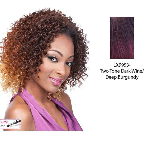Iron Friendly Half Wig Ali,Two tone frost blend of dark wine layer over deep burgundy bottom