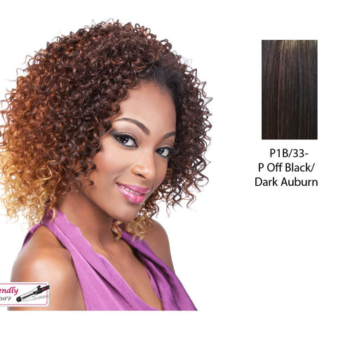 Iron Friendly Half Wig Ali,Off black base with dark auburn highlights