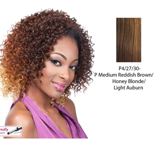 Iron Friendly Half Wig Ali,Streaked blend of medium brown, strawberry blonde, and light auburn