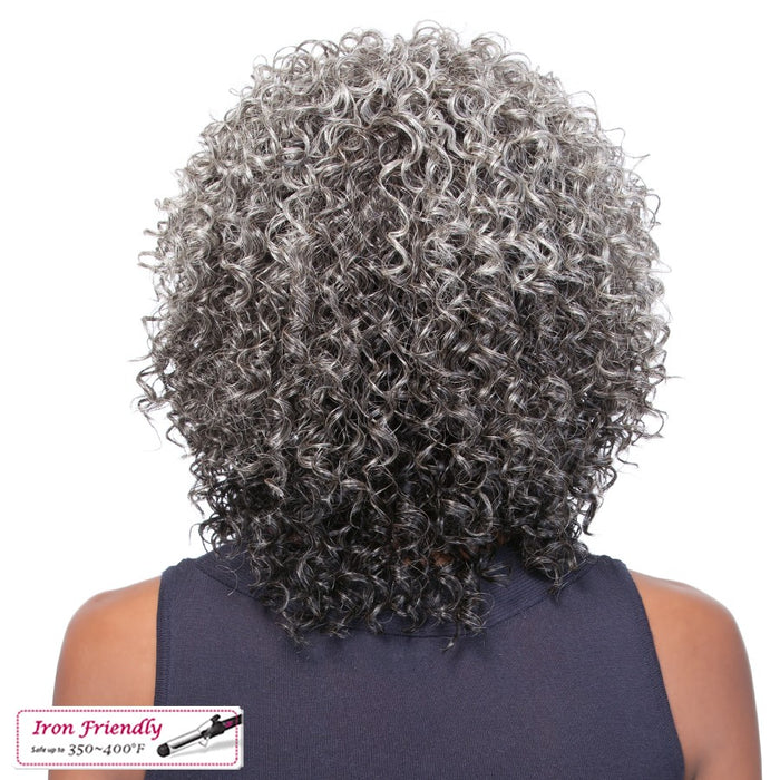 Futura Synthetic Half Wig Audrey,Two tone mix of off black with 50% gray roots with gray tips