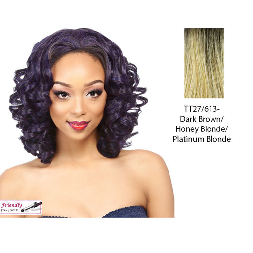 Synthetic Futura Half Wig Barika,Dark brown roots with a blended mix of strawberry blonde and platinum blonde