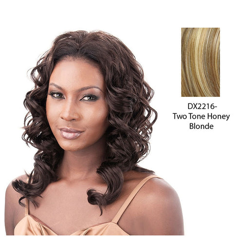 Synthetic Half Wig Bonita,Two tone frost blend of strawberry blonde layer over with honey blonde bottom