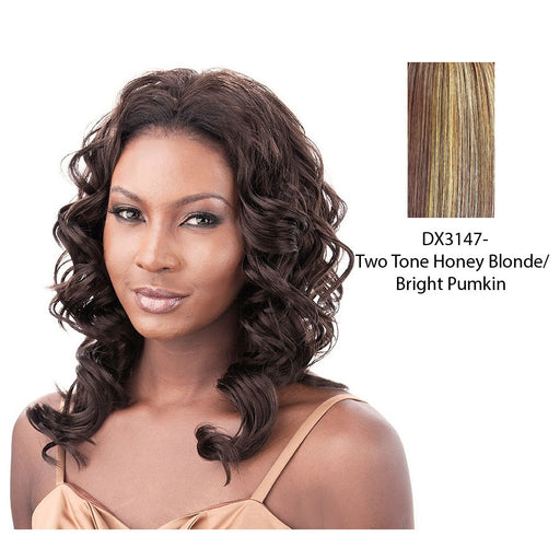 Synthetic Half Wig Bonita,Two tone frost blend of strawberry blonde and bright pumpkin layer over gold light auburn bottom