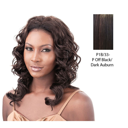 Synthetic Half Wig Bonita,Off black base with dark auburn highlights