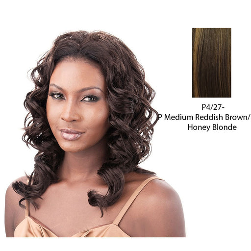 Synthetic Half Wig Bonita,Medium brown base with strawberry blonde highlights