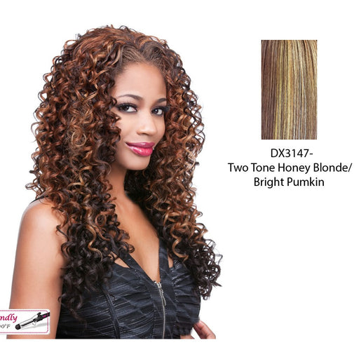 Iron Friendly Hw Half Wig Denise,Two tone frost blend of strawberry blonde and bright pumpkin layer over gold light auburn bottom