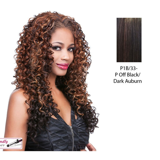Iron Friendly Hw Half Wig Denise,Off black base with dark auburn highlights