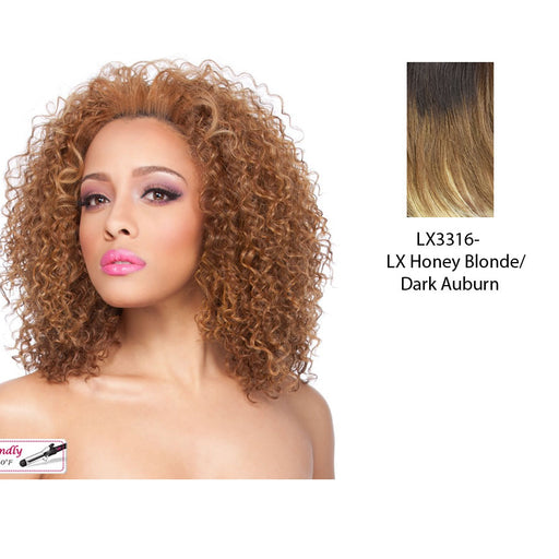 Futura Synthetic Half Wig Ellie,Two tone frost blend of dark auburn layer over honey blonde bottom