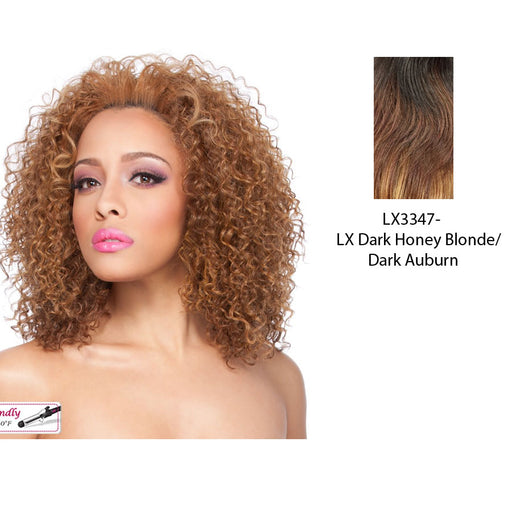 Futura Synthetic Half Wig Ellie,Two tone frost blend of dark auburn layer over dark honey blonde bottom