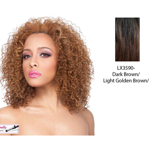 Futura Synthetic Half Wig Ellie,Two tone frost blend of dark brown layer over light golden brown bottom