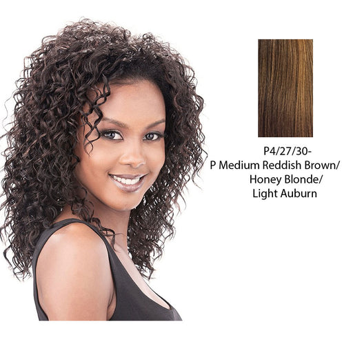 Premium Quality Half Wig Fame,Streaked blend of medium brown, strawberry blonde, and light auburn