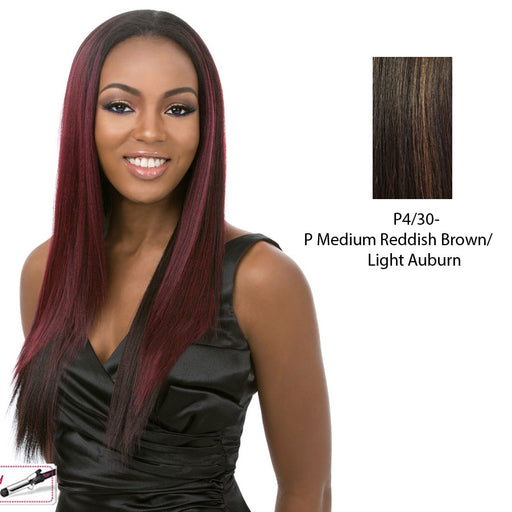 Iron Friendly Half Wig Favor,Medium brown base with light auburn highlights