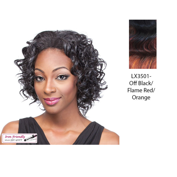 Synthetic Half Wig Grace,Two tone frost blend of off black layer over flame red and orange bottom