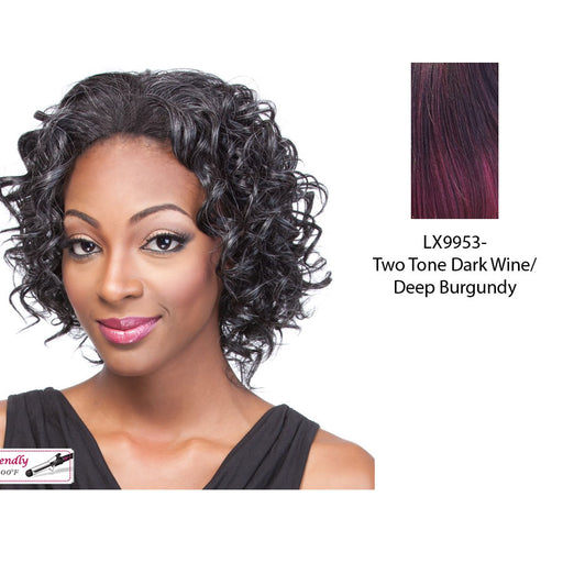 Synthetic Half Wig Grace,Two tone frost blend of dark wine layer over deep burgundy bottom