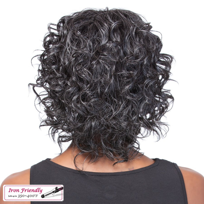 Synthetic Half Wig Grace,Two tone mix of off black with 15% gray roots and gray tips