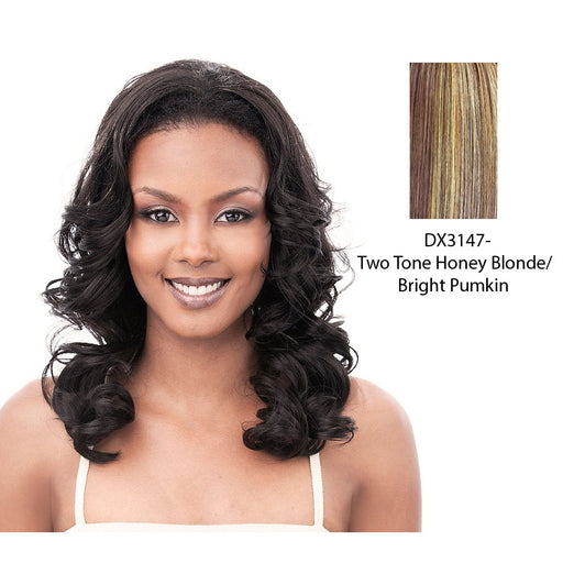 Heat Resistant Synthetic Curable/Curly Half Wig (Isabel),Two tone frost blend of strawberry blonde and bright pumpkin layer over gold light auburn bottom